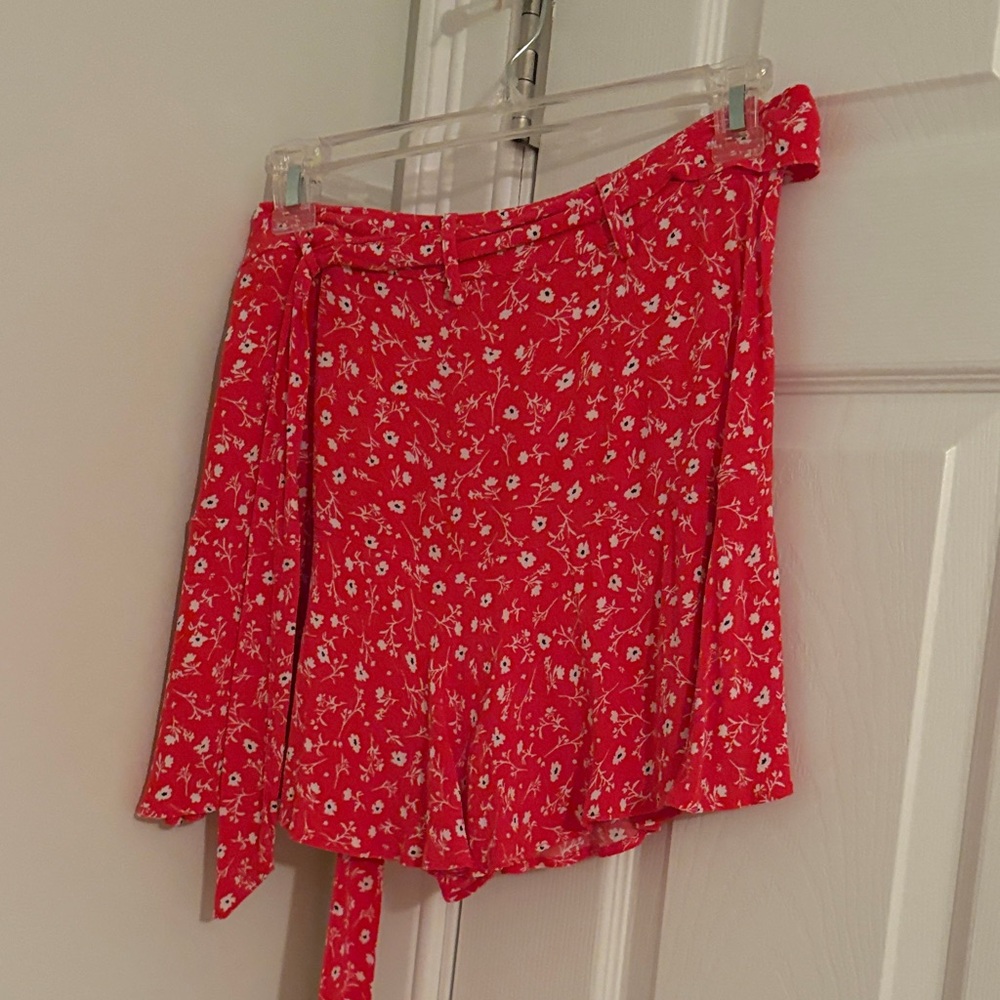 Zara Vibrant Red Skort with White Floral Pattern